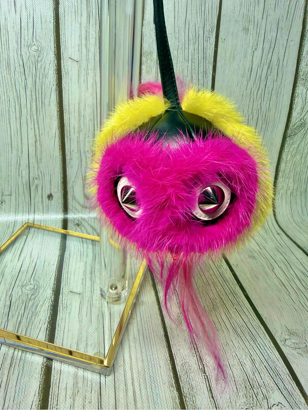 PRELOVED Fendi Funky Monster "Coolibri" Key Chain & Bag Charm Mink Fur & Leather - Picture 4 of 10
